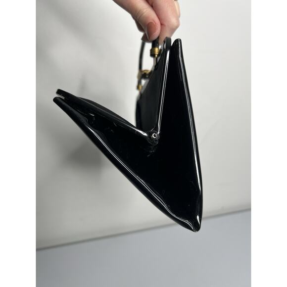 Vintage Garay Black Patent Leather Satchel Handbag Purse Retro - Picture 6 of 14